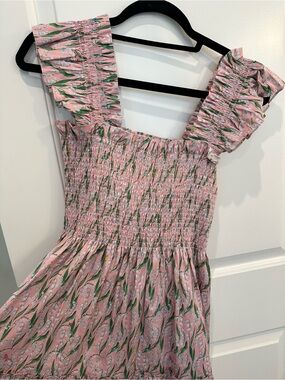 Hill House Pink and Green Floral Midi Dress